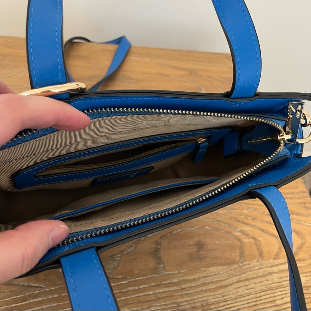 Kate Landry Blue and Gold Round Satchel Crossbody Handbag - Picture 6 of 10